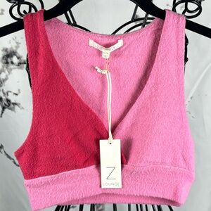 Z-Supply Colorblock Lounge Bra Pink Crossover Racerback Super Soft Fuzzy NWT